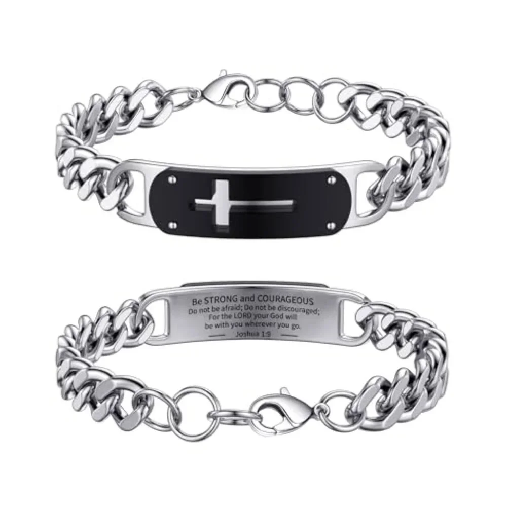 Stainless Steel Cross Bracelet for Boys, 8 Inches, Christian Jewelry